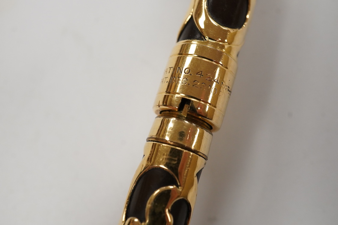 A rare Mabie Todd & Co. gold filled filigree chatelaine eye-dropper with flexible nib with over- and-under feed